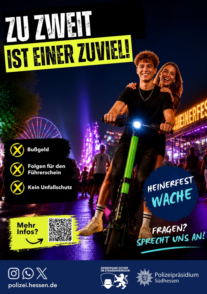 POL-DA: Südhessen/Darmstadt: „E-Scooter? Nur mit Plan. Regeln kennen. Sicher ankommen“ – Polizeipräsidium Südhessen startet Präventionskampagne zum Heinerfest